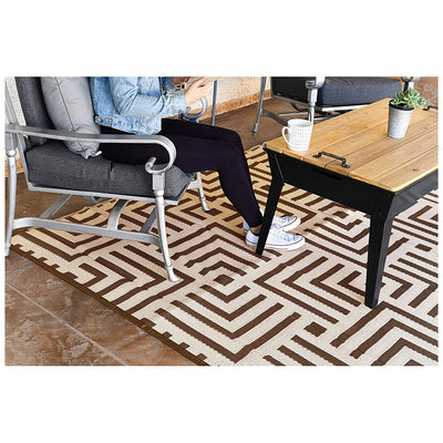 Reversible Mats 8 x 5 Foot Polypropylene Pattern Patio Rug Brown/Beige(Open Box)