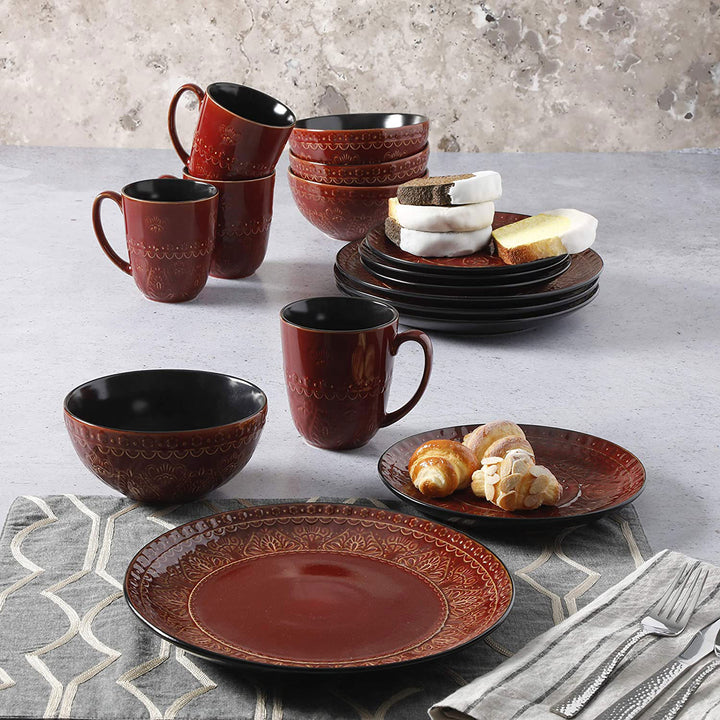 Gibson Elite Milanto Durable Stoneware Glazed, 16-Piece Set, Red (Open Box)