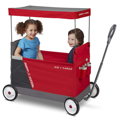 Radio Flyer Kid & Cargo Folding Wagon with 2 Seats and Canopy, Red (Open Box)