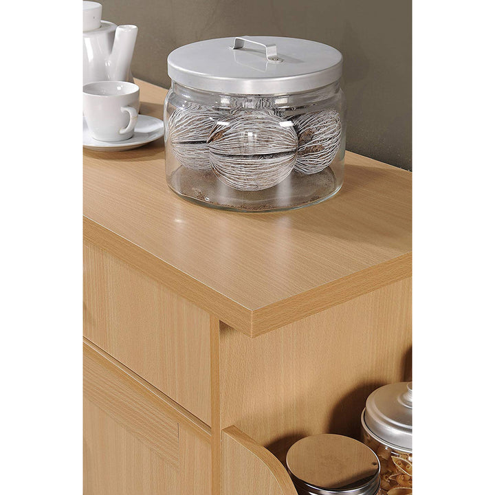 Hodedah Wheeled Kitchen Island with Large Spice Rack and Towel Holder, Beech