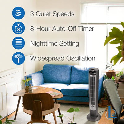Lasko Wind Curve Nighttime Setting Tower Fan, Remote Control, Silver (Open Box)