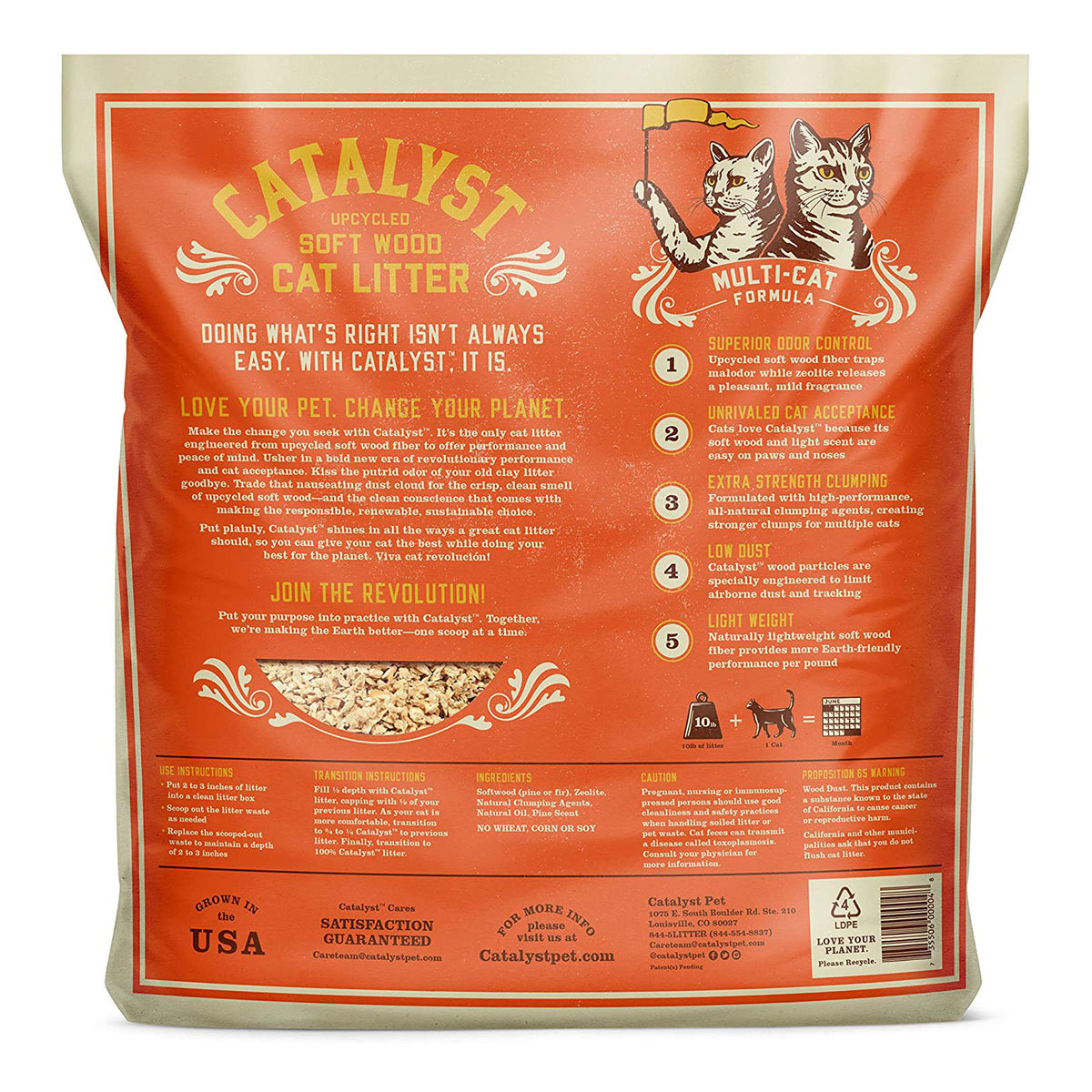 Catalyst Upcycled Soft Wood Cat Litter Odor Control Multi Cat Formula, 10 Pounds