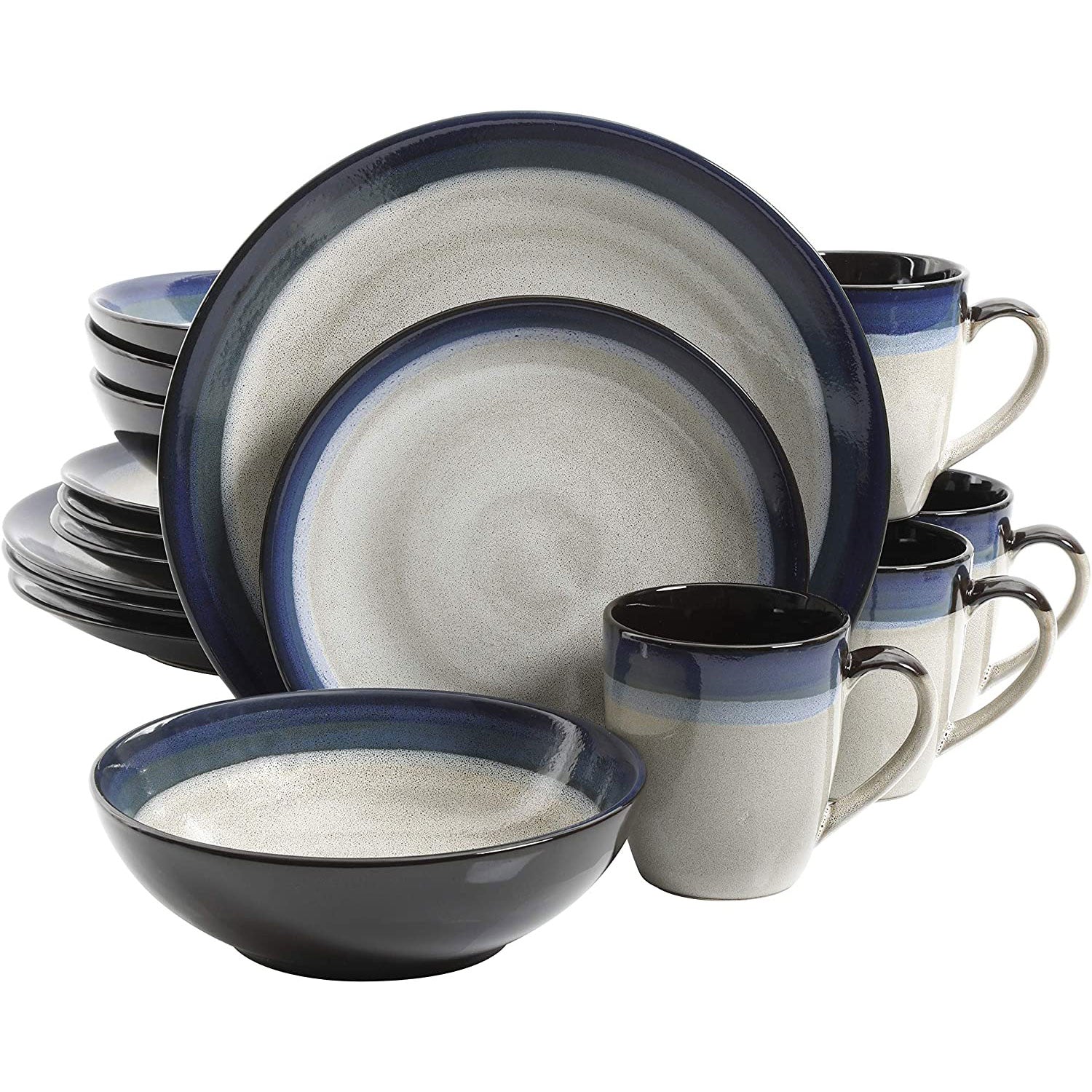 Gibson Elite Couture Band Glazed Stoneware 16 Pc Dinnerware Set, Blue (Open Box) - VMInnovations