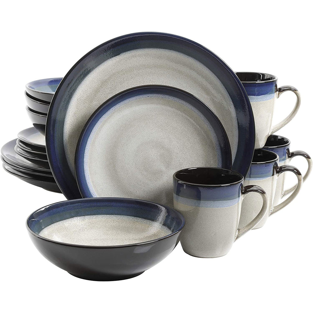 Gibson Elite Couture Band Glazed Stoneware 16 Pc Dinnerware Set, Blue (2 Pack) - VMInnovations