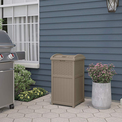 Suncast Wicker Resin Hideaway Trash Can with Latching Lid, Dark Taupe (Used)