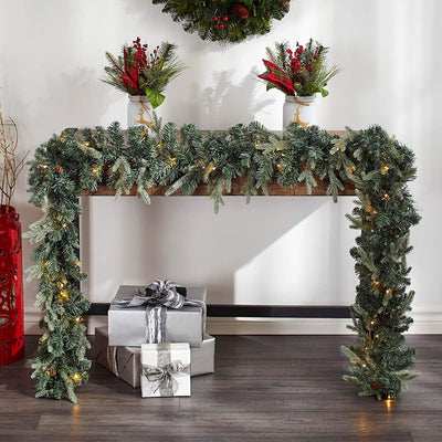 Noma Mini Pinecone 9 Foot Pre Lit Garland Home Holiday Mantle Decor (Open Box)
