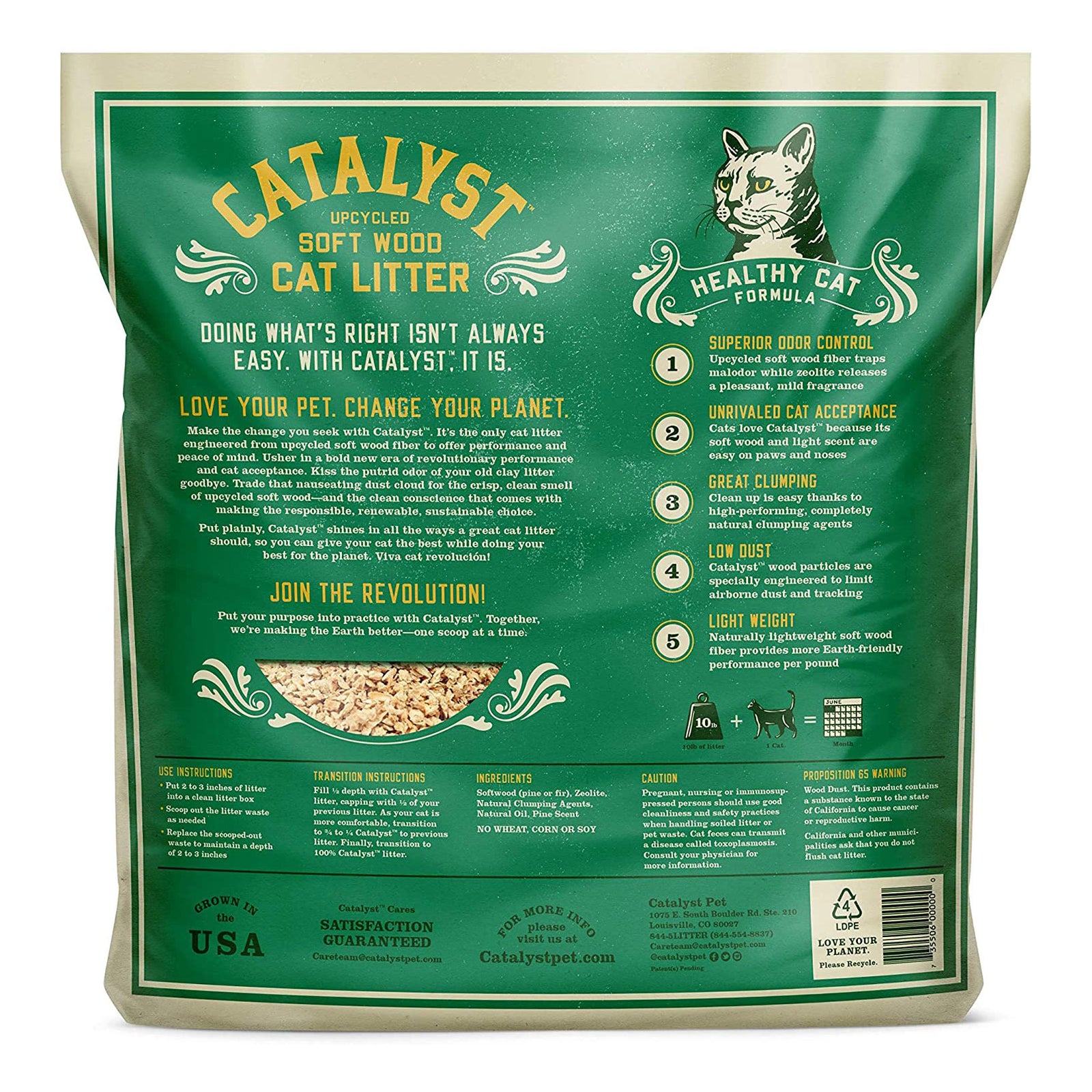 Catalyst Upcycled Soft Wood Cat Litter Odor Control Healthy Cat Formula, 10 Lbs - VMInnovations