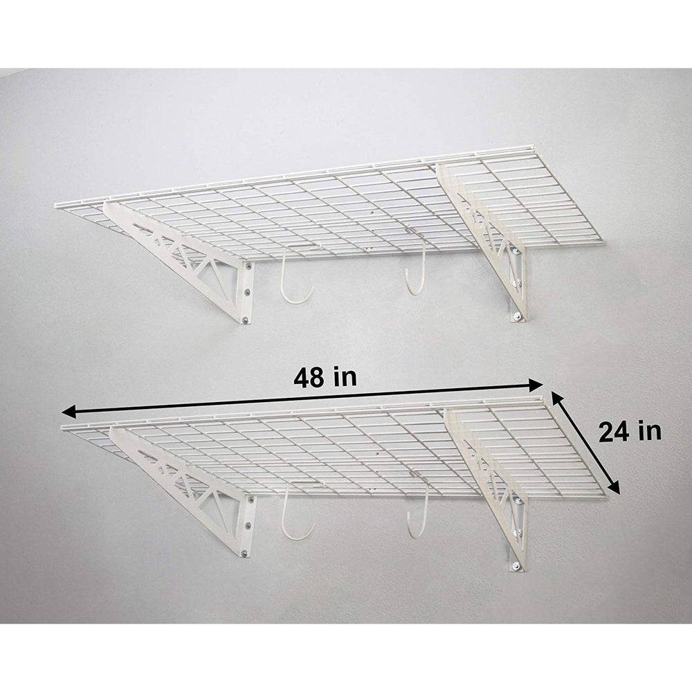 SafeRacks 24 x 48 Inch Garage Wall Shelf Two-Pack with Bike Tire Hooks, White - VMInnovations