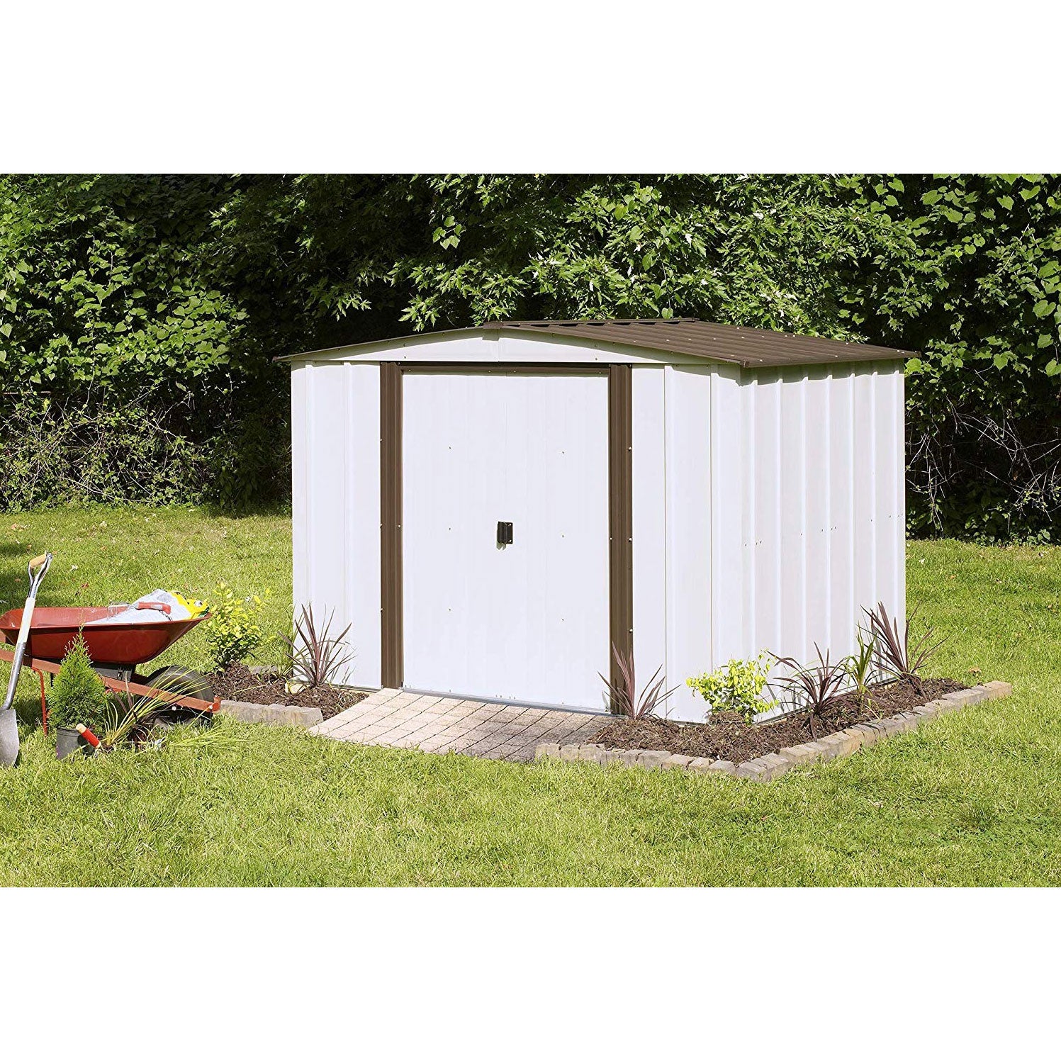 Arrow Newburgh 8 x 6 Foot Steel Backyard Outdoor Garden Storage Shed, White