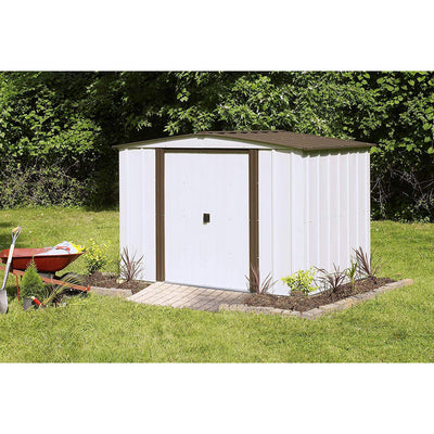 Arrow Newburgh 8 x 6 Foot Steel Backyard Outdoor Garden Storage Shed, White