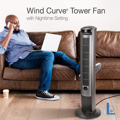 Lasko Wind Curve Nighttime Setting Tower Fan, Remote Control, Silver (Open Box)