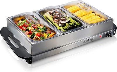 NutriChef Portable 3 Pot Electric Hot Plate Buffet Warmer Serving Dish(Open Box)