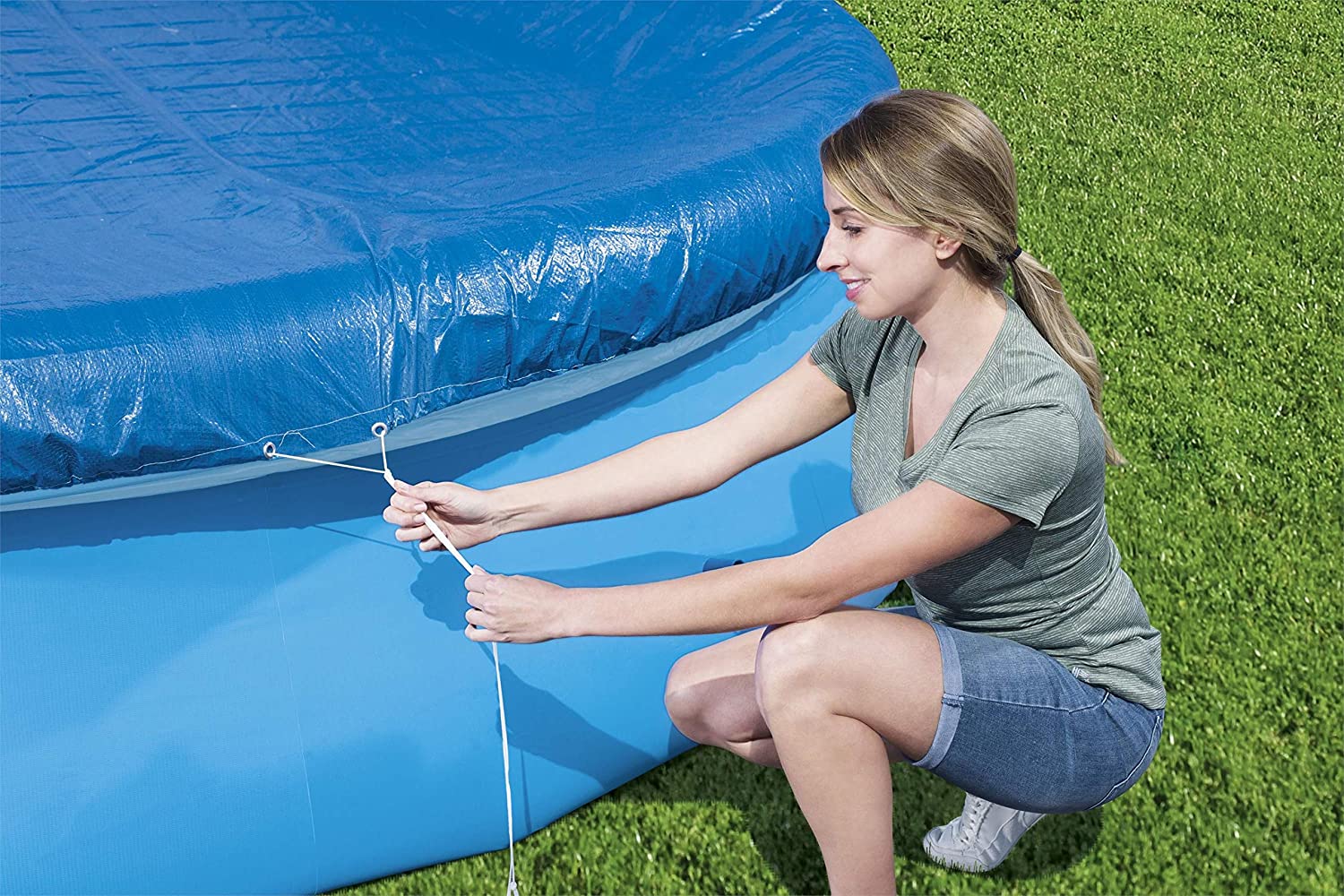 Bestway Flowclear Fast Set 12 Foot Round PVC Pool Debris Cover (Cover Only)