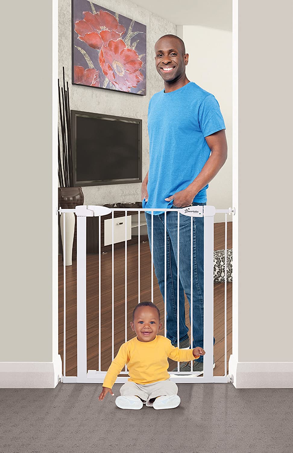 Dreambaby Boston Extra Tall Auto Close Baby Gate with EZY Check Indicator, White - VMInnovations