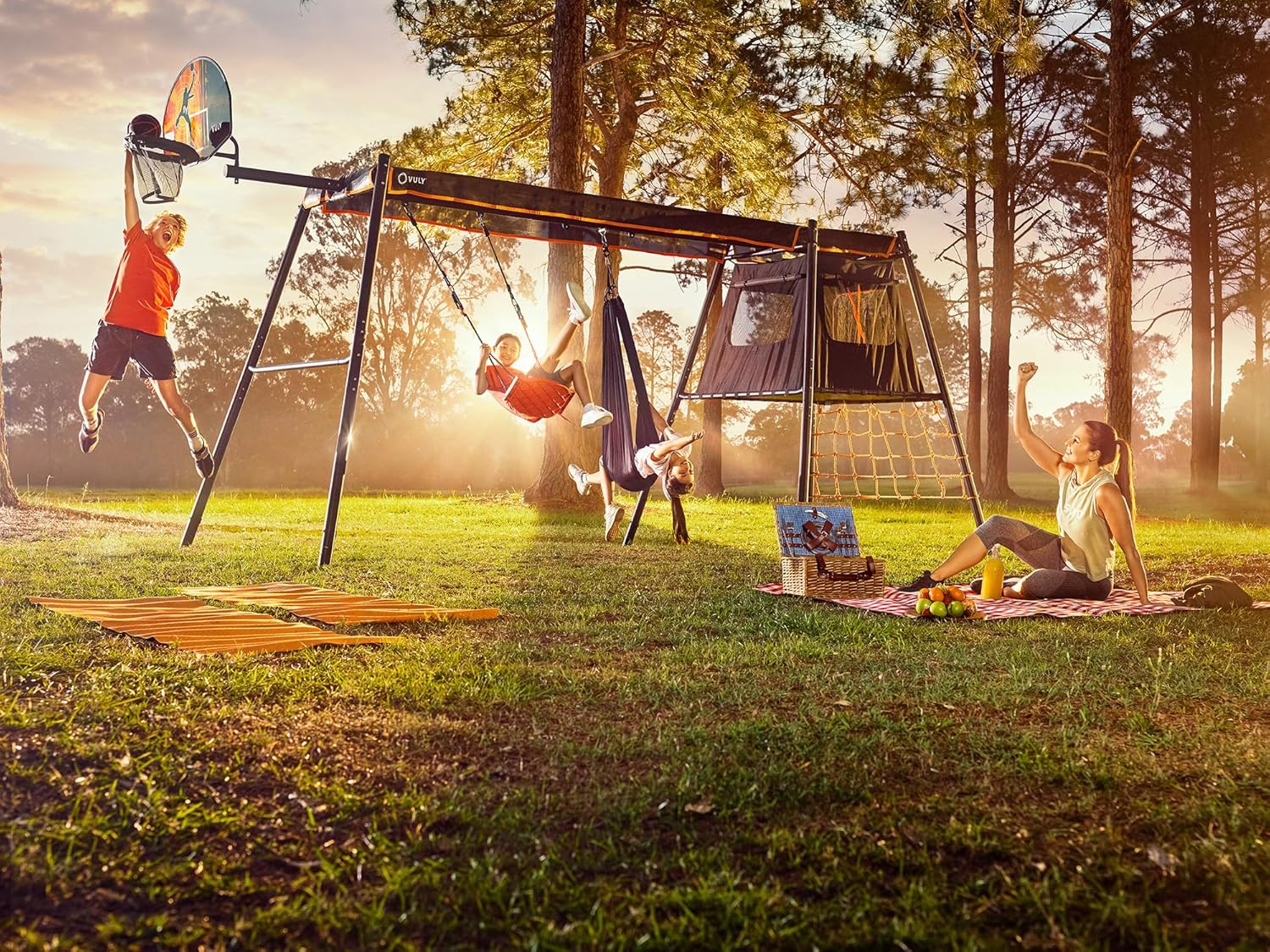 Swing Set Upsize Kit + Max Cubby Box A + Max Playset Link + Max Swingset Box A (3 Pack)  + Max Swingset Box B + 1C1 Max Shade Cover + Spin Swing + Seat Swing - VMInnovations