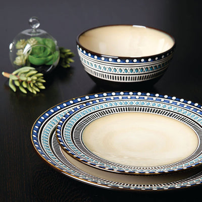 Gibson Elite Magello Glazed Stoneware 16-Piece Dinnerware Set, Blue and Brown