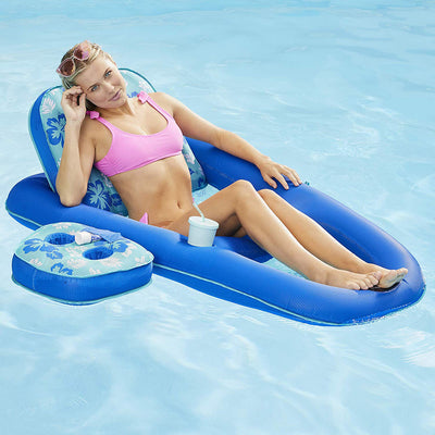 Aqua Leisure Campania 2 in 1 Pool Float Lounge/Caddy, Teal Hibiscus (2 Pack)
