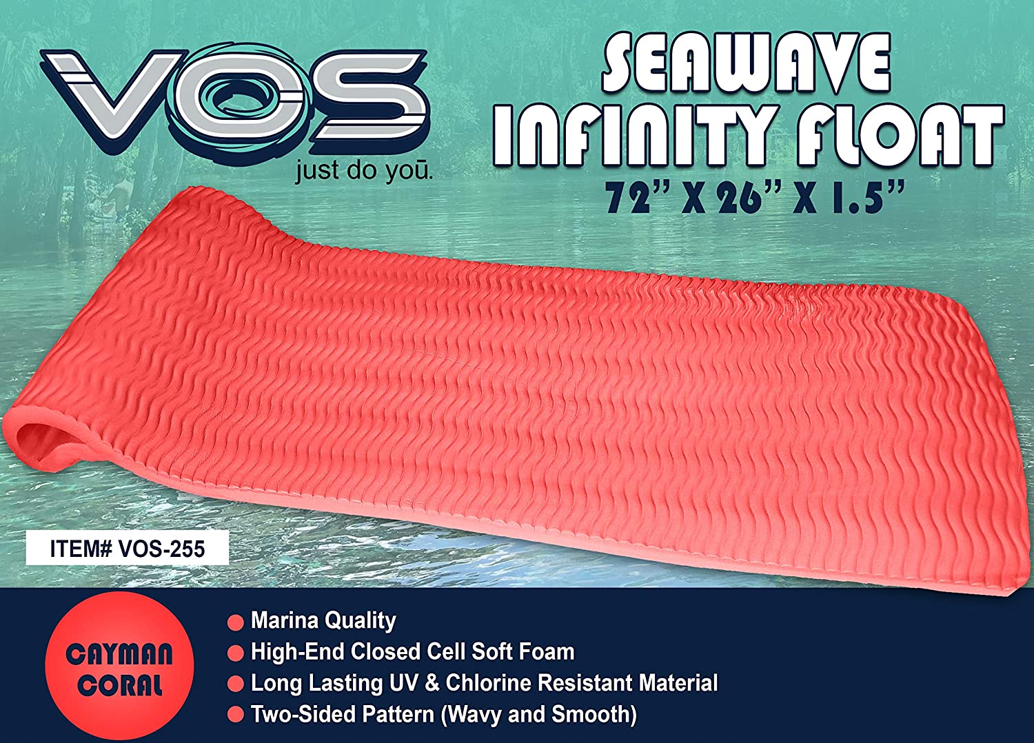 Vos 72 Inch Foam Pool Float Lounger, Coral + Water Saddle Float Seat, Light Blue - VMInnovations