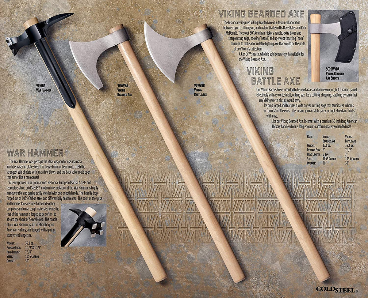 Cold Steel 30 Inch 17.6 Oz Carbon Steel Bearded Nordic Viking Hand Axe Replica - VMInnovations