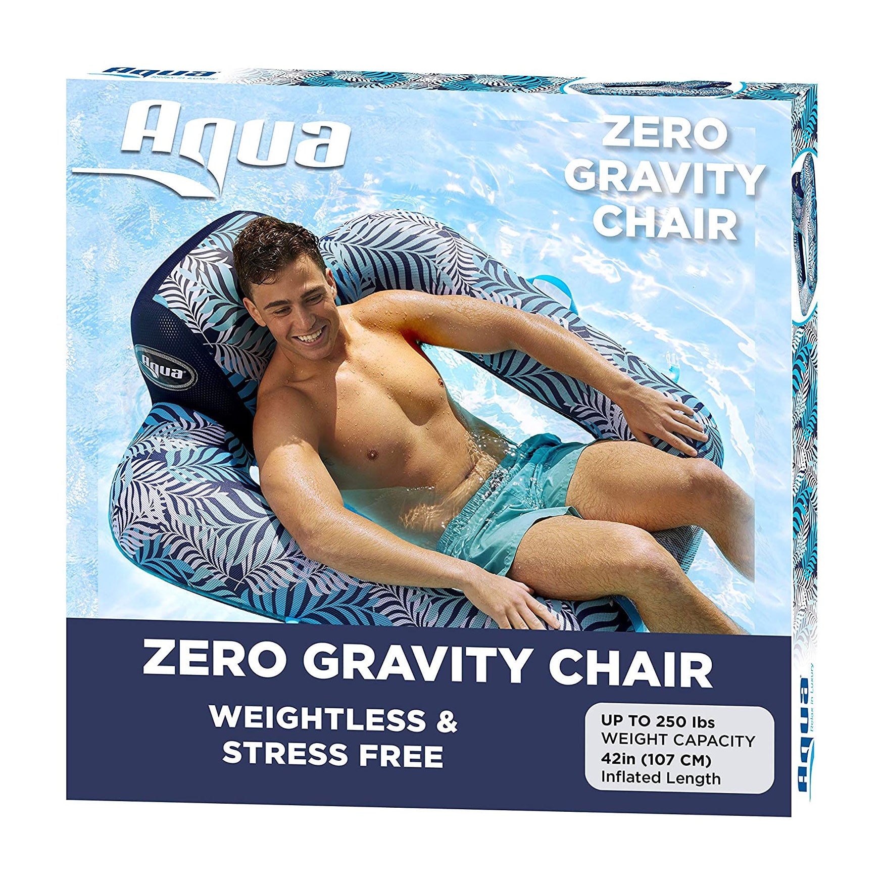 Aqua Leisure Zero Gravity Swimming Pool Lounge Chair Float, Green + Blue Fern
