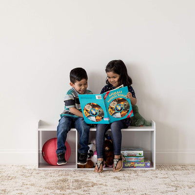 IRIS 595904 Children's 3 Person Wooden Cubic Storage Bench, White (Used)