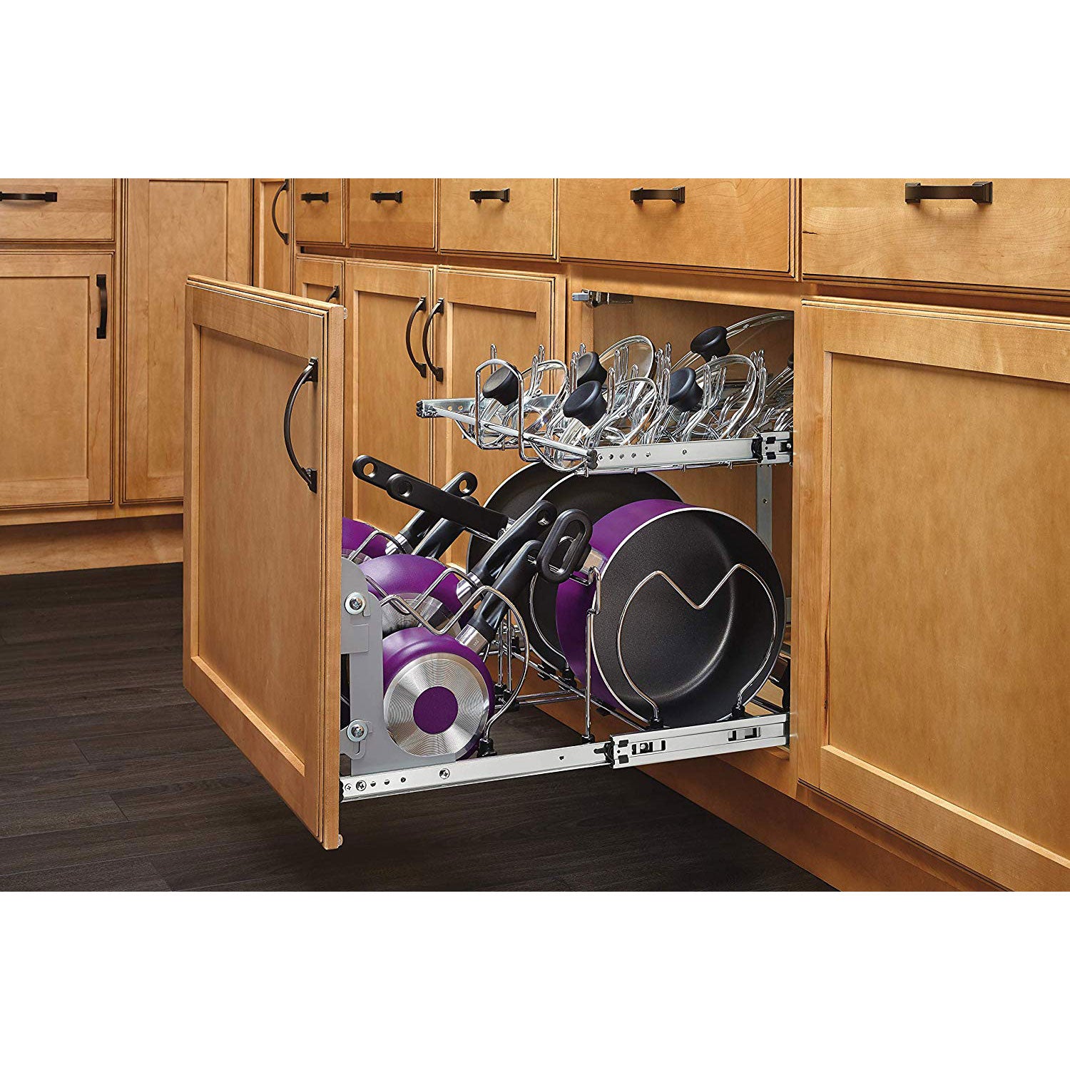 Rev-A-Shelf 21” 2 Tier Cabinet Organizer and 18” Pull Out 2 Tier Wire Baskets