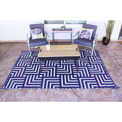 Reversible Mats 6x4ft Polypropylene Patterned Patio Rug, Navy/White (Open Box)