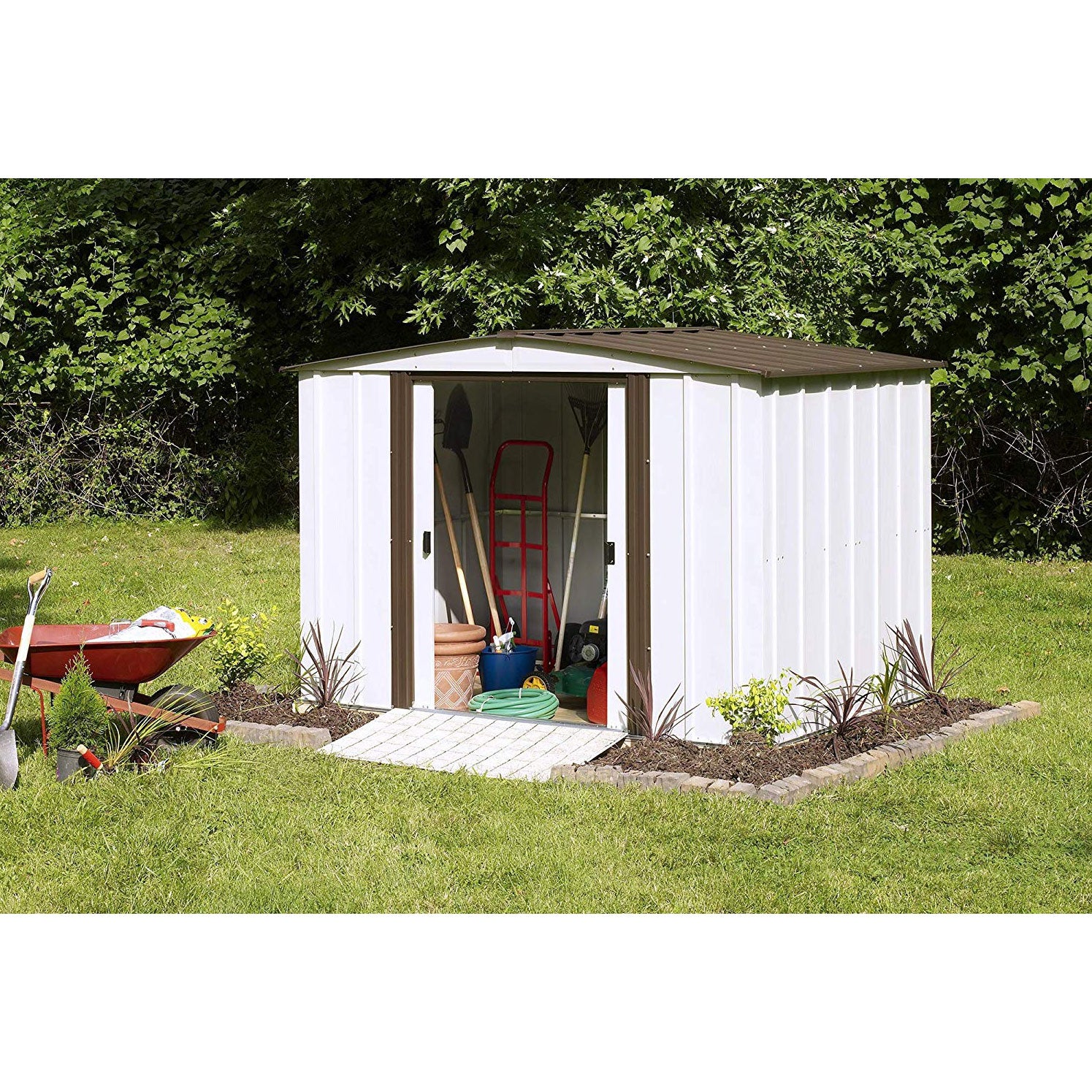 Arrow Newburgh 8 x 6 Foot Steel Backyard Outdoor Garden Storage Shed, White