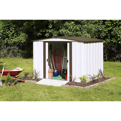 Arrow Newburgh 8 x 6 Foot Steel Backyard Outdoor Garden Storage Shed, White