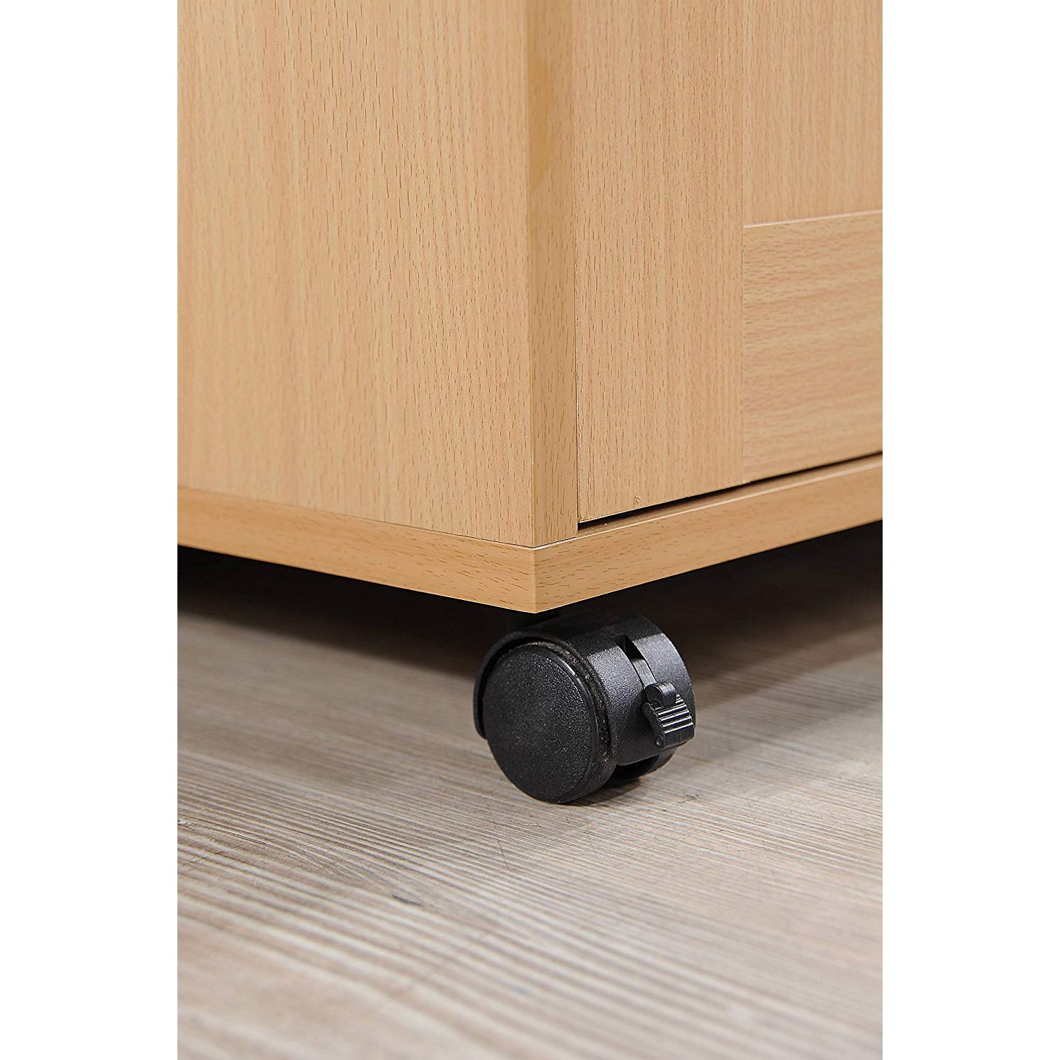 Hodedah Wheeled Kitchen Island with Large Spice Rack and Towel Holder, Beech - VMInnovations