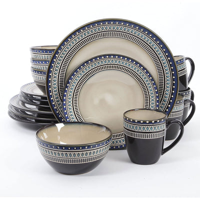 Gibson Elite Magello Glazed Stoneware 16 Pc Dinnerware Set, Blue/Brown (2 Pack)
