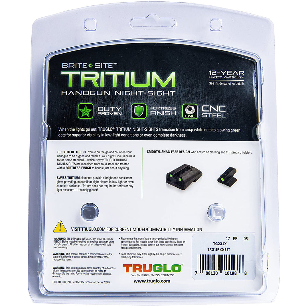 TruGlo Trit Glow in the Dark High Set Pistol Sight, Springfield XD, XDM, & XDS