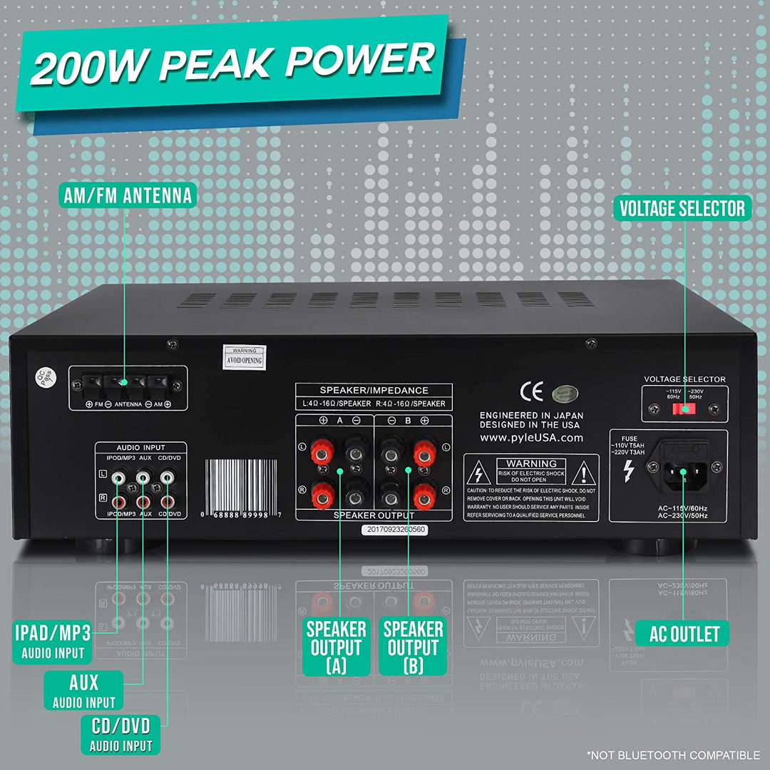 PYLE 200W Home Digital AM FM Stereo Receiver Theater Audio (Open Box) (2 Pack)