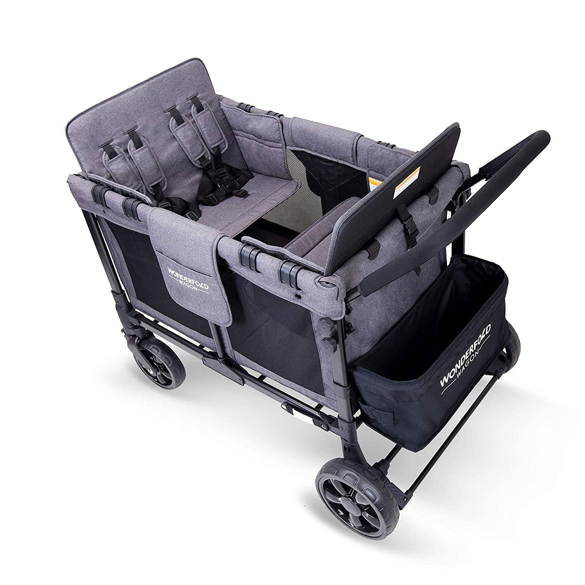 WONDERFOLD 4 Person Folding Push Stroller Wagon w/ Canopy, Gray (Open Box)