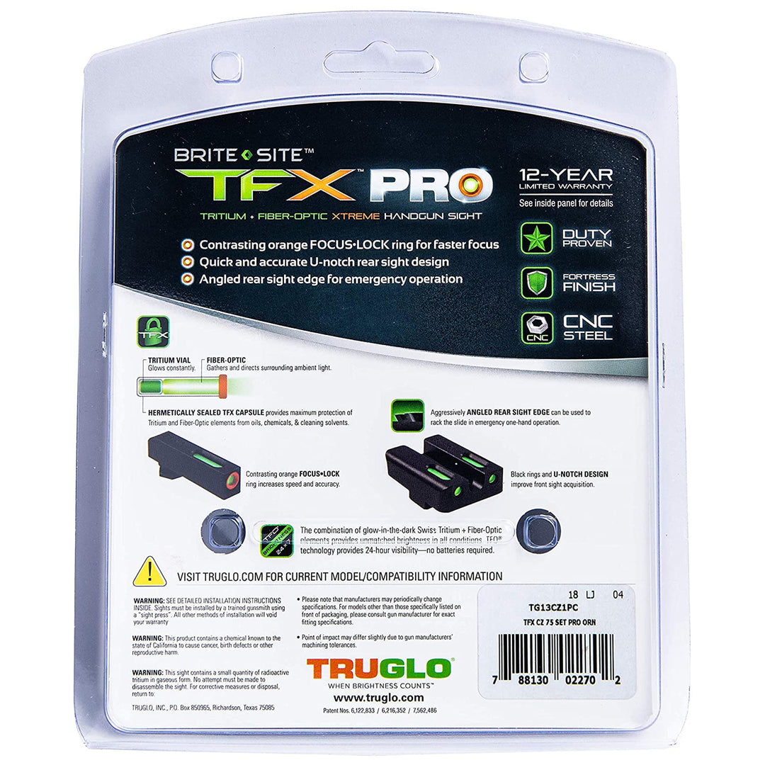 TruGlo TFK Pro Fiber Optic Tritium Handgun Pistol Sight Accessories, CZ 75