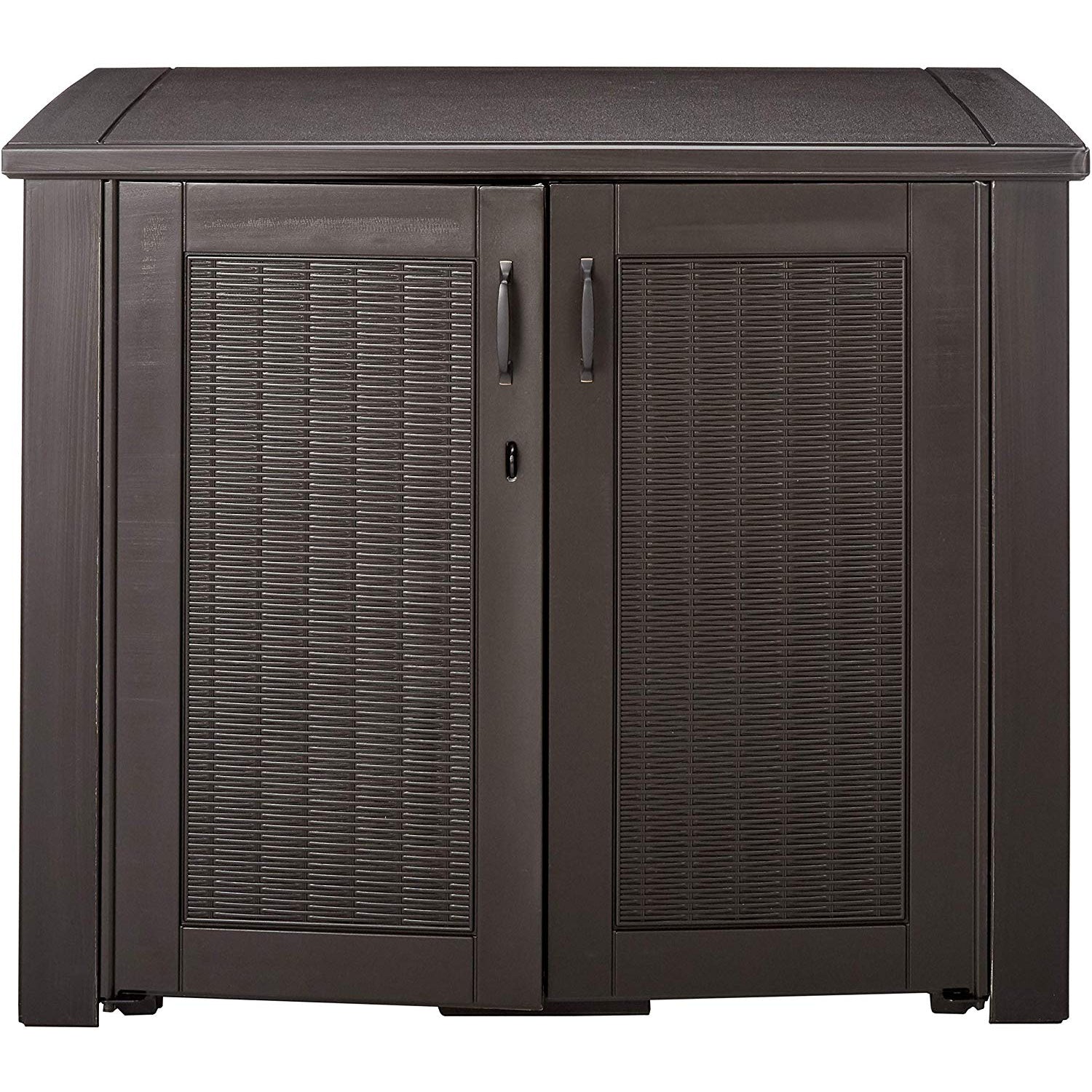 Rubbermaid Weather Resistant Resin Chic Outdoor Patio Storage Cabinet, Black Oak - VMInnovations