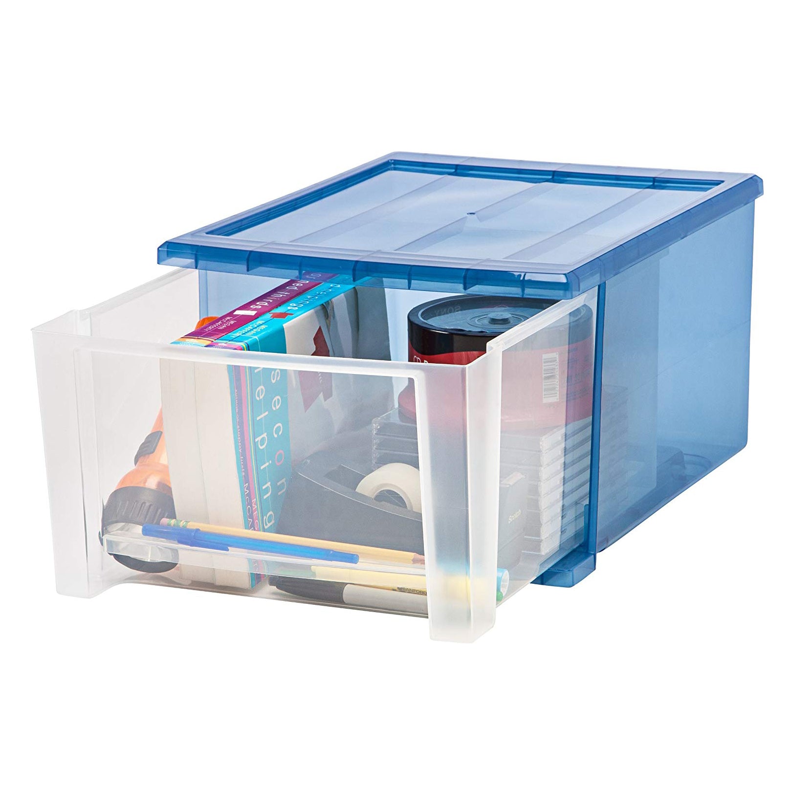 IRIS 129834 Large 17 Qt Stackable Pull Out Clear Front Plastic Drawer, Pack of 4