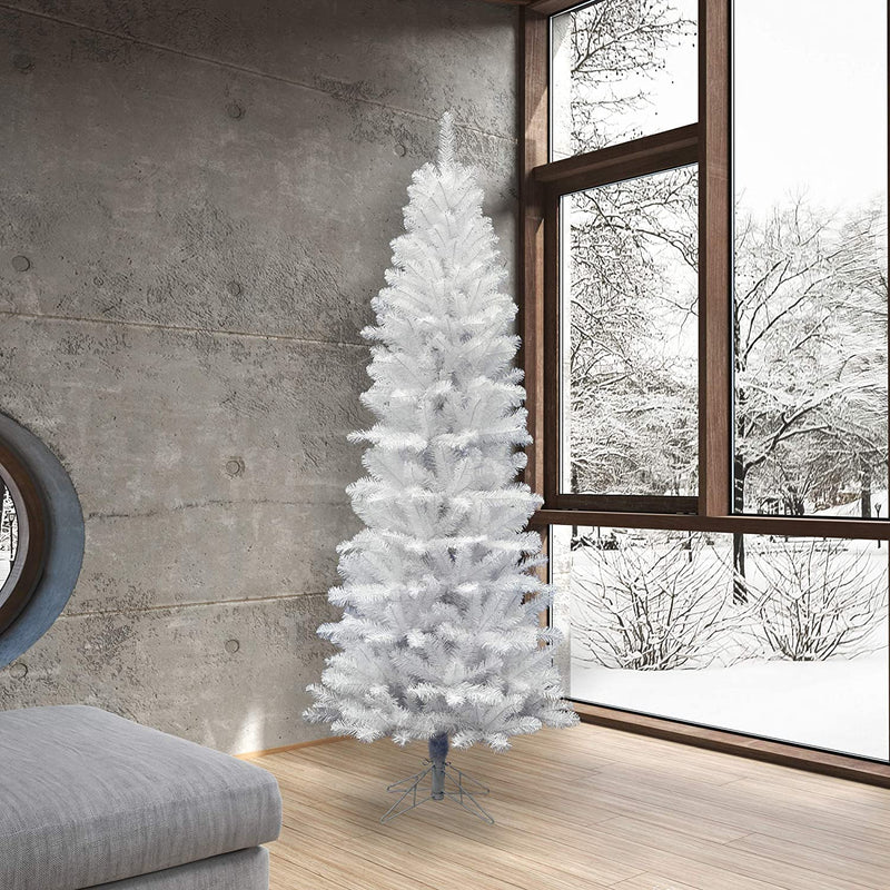 Vickerman Salem Pencil Pine 7.5 Foot Slim Artificial Unlit Christmas Tree, White