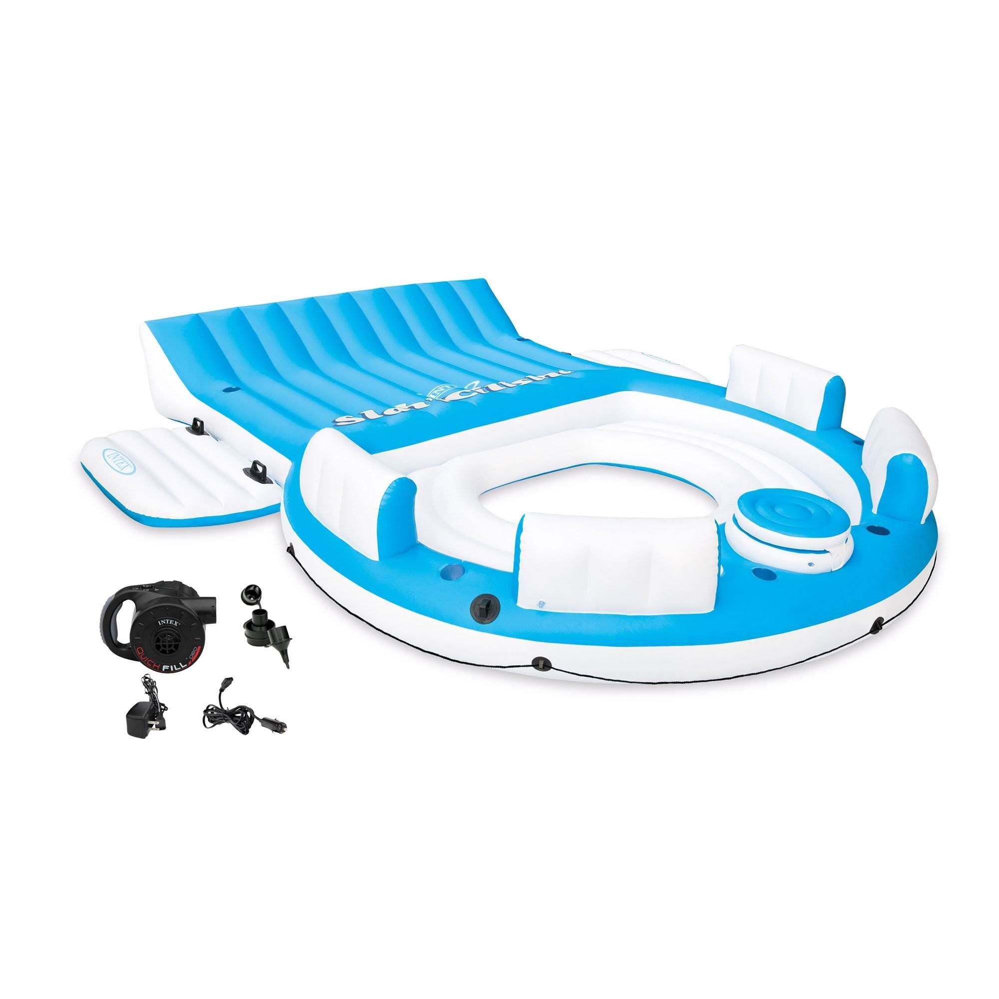 Intex Inflatable Relaxation Backrests Island Raft with Cooler & AC/DC Air Pump