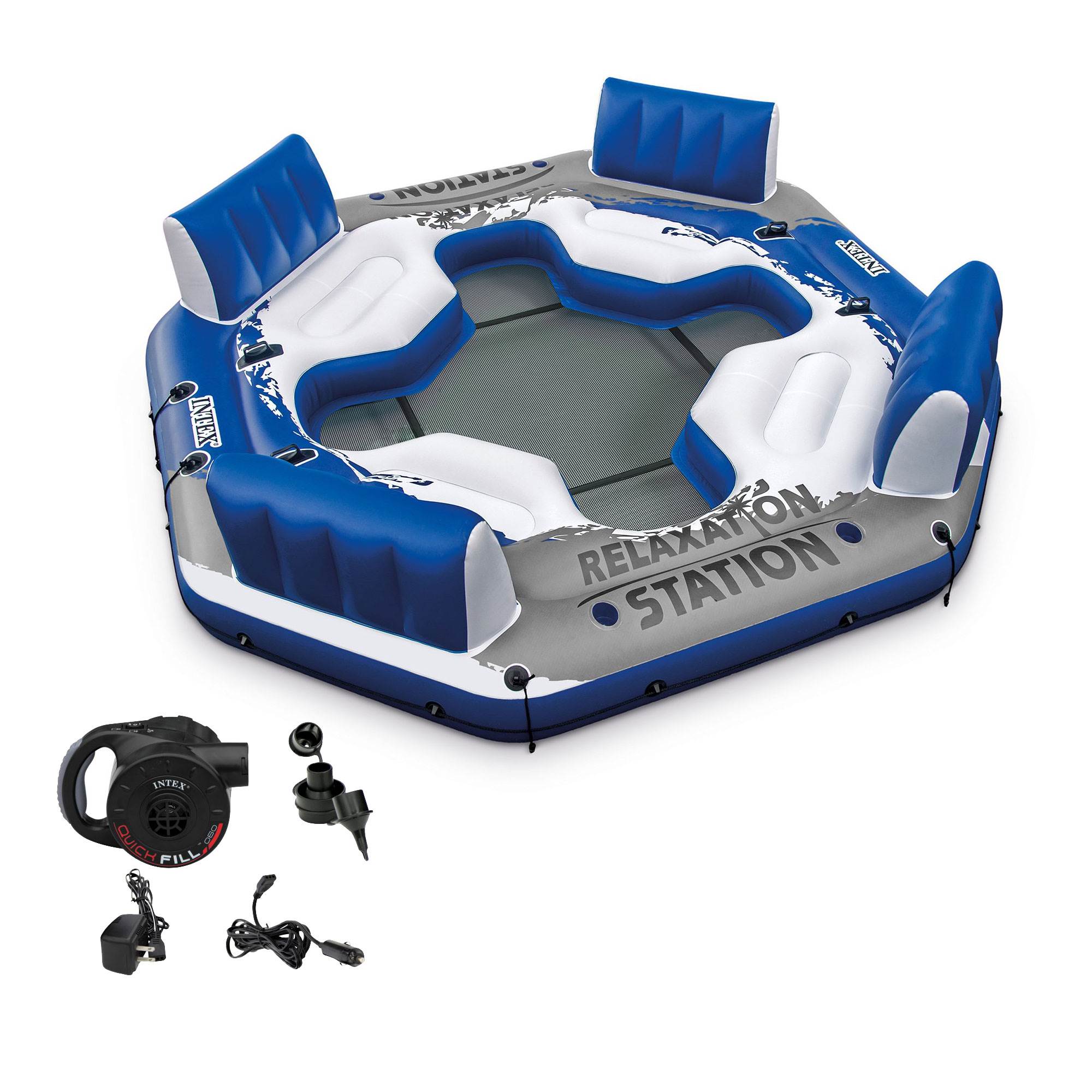 Intex Inflatable Pacific Paradise 4-Person Relaxation Lounger Raft w/ AC/DC Pump