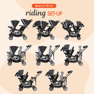 Baby Trend Sit N Stand Baby Double Stroller and 2 Infant Car Seat Combo, Stormy