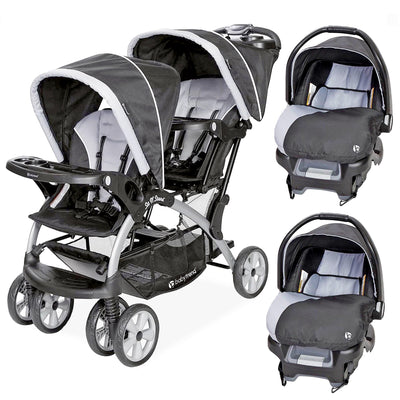 Baby Trend Sit N Stand Baby Double Stroller and 2 Infant Car Seat Combo, Stormy - VMInnovations