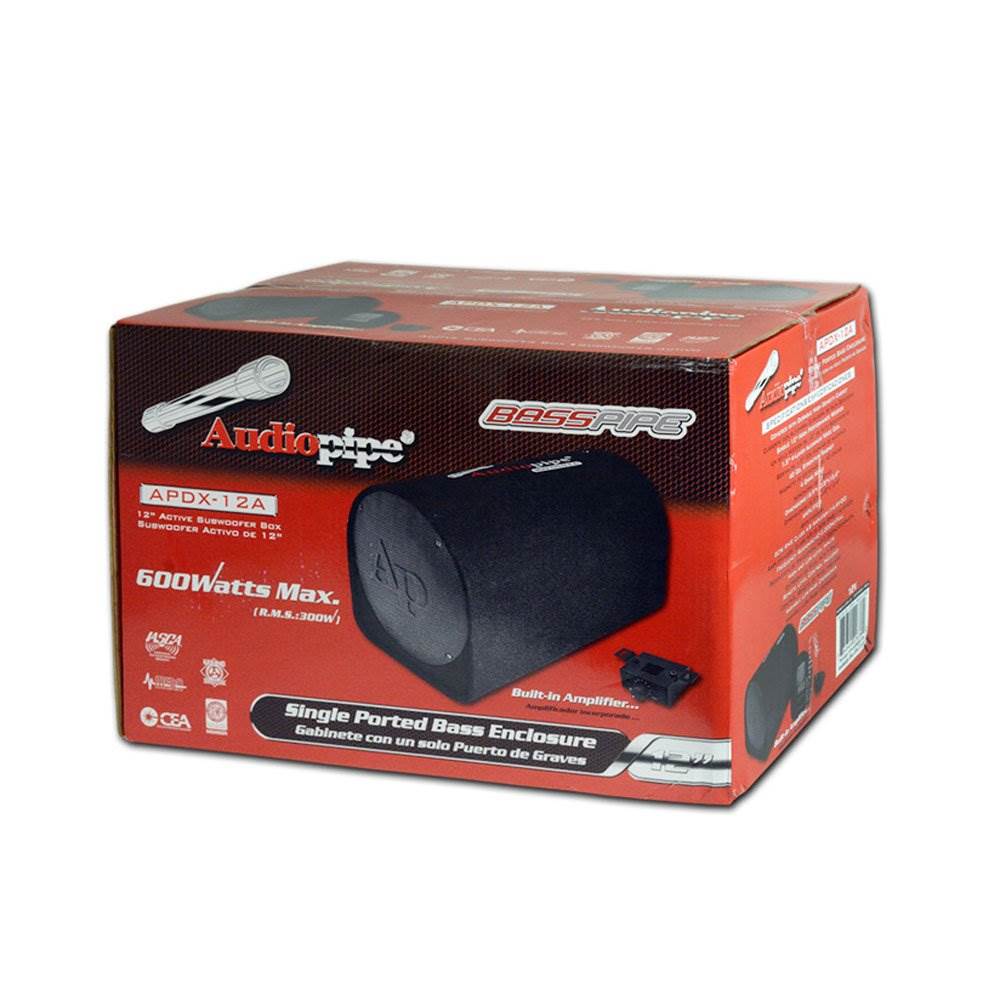 Audiopipe APDX-12A 600 Watts 12 Inch Ported Vented Enclosure Powered Bass Tube + Boss R1100M Riot 1100 Watt Monoblock Class A/B Car Audio Amplifier + Bass Remote + Soundstorm 8 Gauge Car Amplifier Amp Complete Kit Wiring Installation with RCA