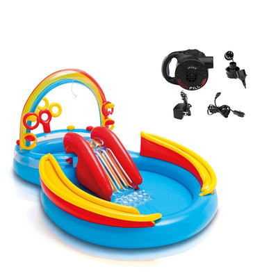 Intex 9.75ft x 6.33ft x 53in Inflatable Play Pool w/ Slide & Quick Fill Air Pump