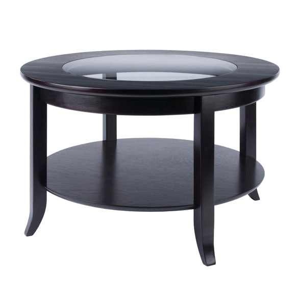 Winsome Genoa Coffee Table with Inset Clear Glass Top, Espresso Brown (Open Box)
