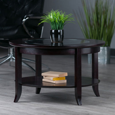 Winsome Genoa Coffee Table with Inset Clear Glass Top, Espresso Brown (Open Box)