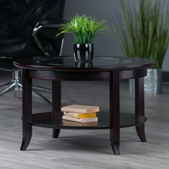 Winsome Genoa Coffee Table with Inset Clear Glass Top, Espresso Brown (Open Box)