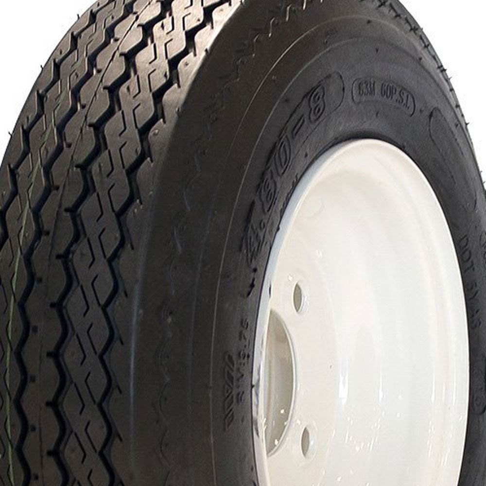 MARASTAR 4.80/8" Bias Trailer Tire Mounted on White Solid 4 Lug Wheel (Open Box)