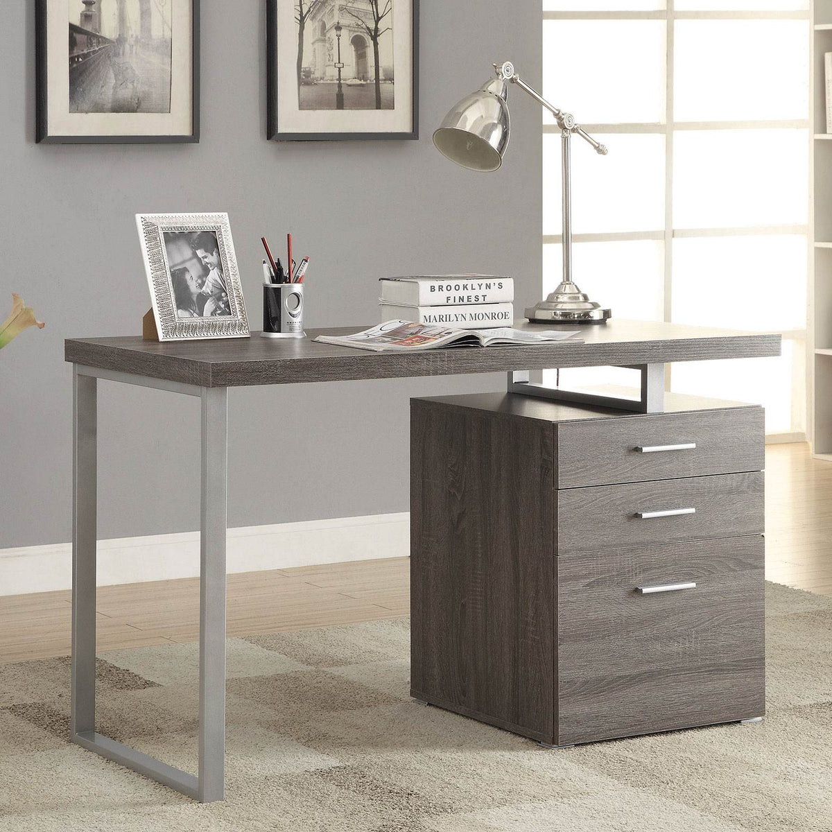 Coaster Home Furniture Home Office File Drawer Writing Desk, Gray (Damaged)