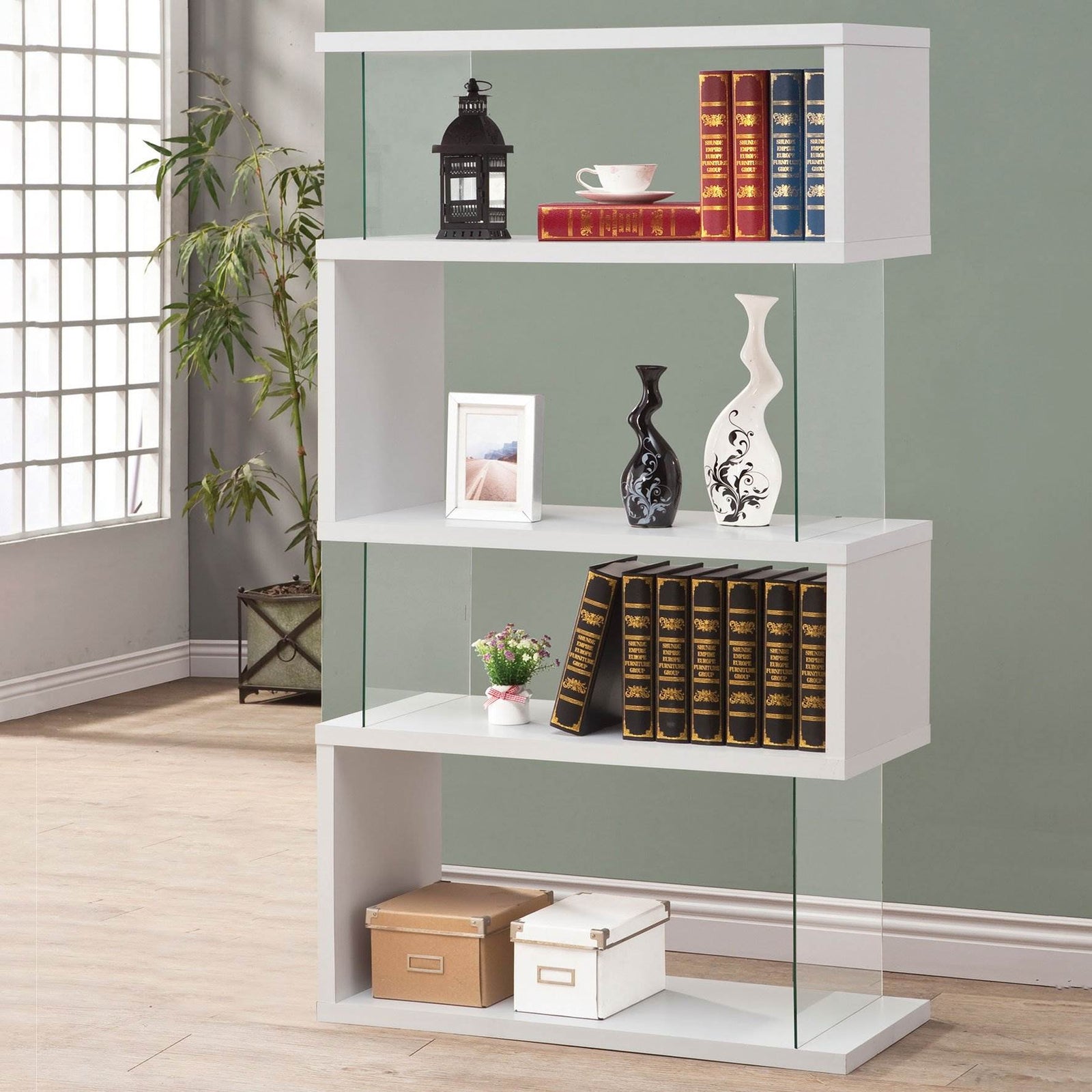 Coaster Home Furniture Asymmetrical Snaking Home Living Room Bookshelf, White - VMInnovations